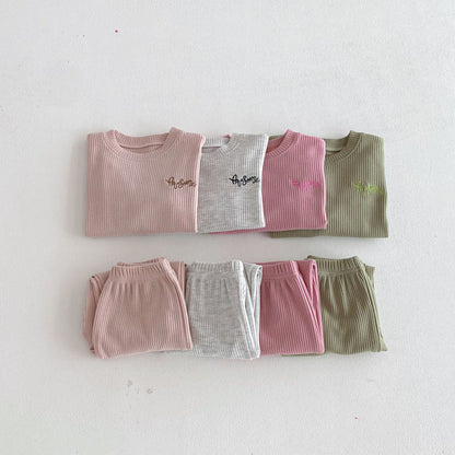 長袖セットアップ Letter Embroidery Waffle Set ワッフル 刺繍 セットアップ【mh0011966】