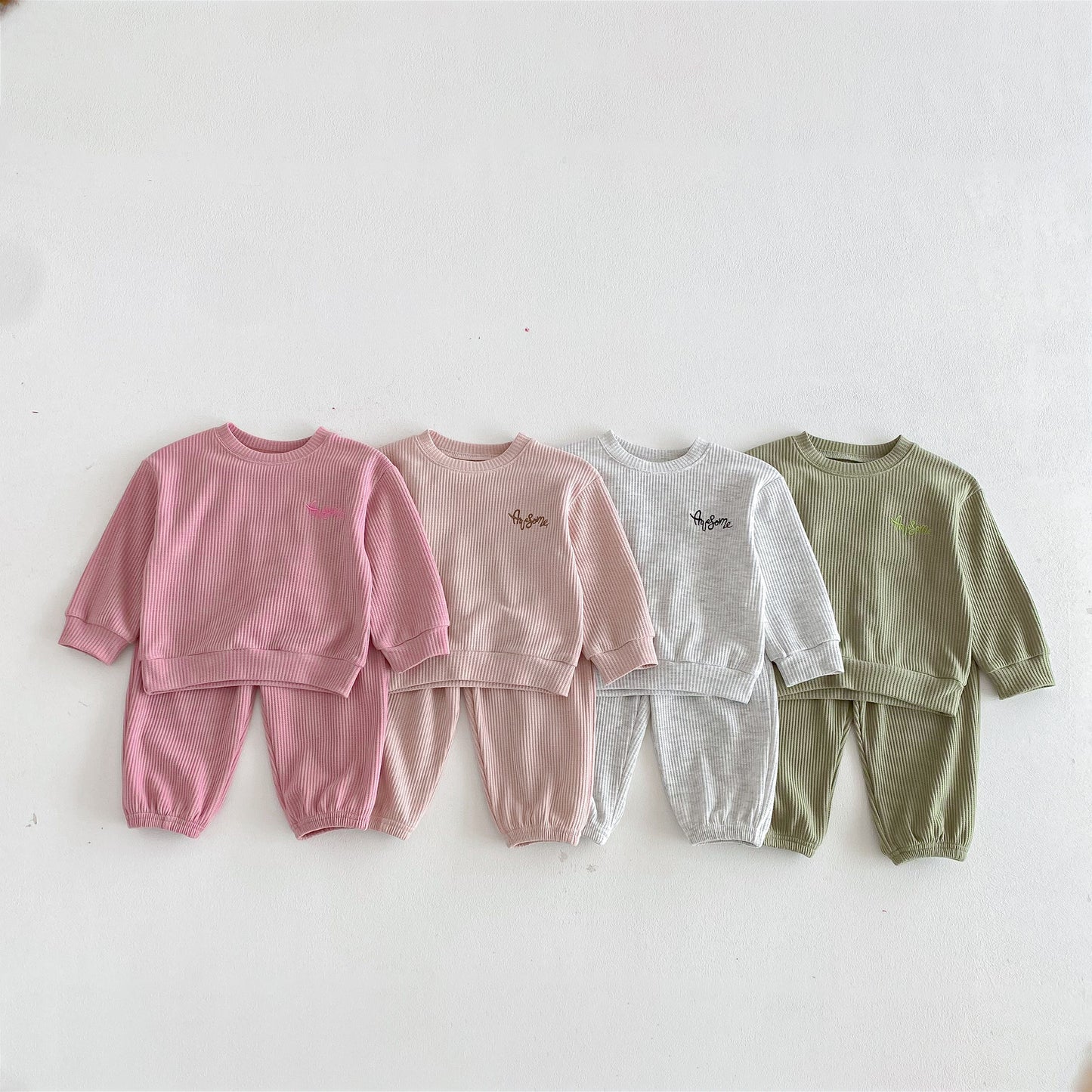 長袖セットアップ Letter Embroidery Waffle Set ワッフル 刺繍 セットアップ【mh0011966】