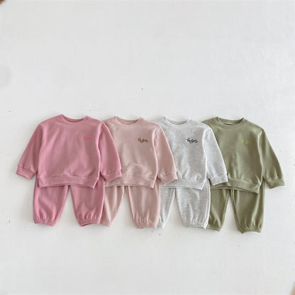 長袖セットアップ Letter Embroidery Waffle Set ワッフル 刺繍 セットアップ【mh0011966】