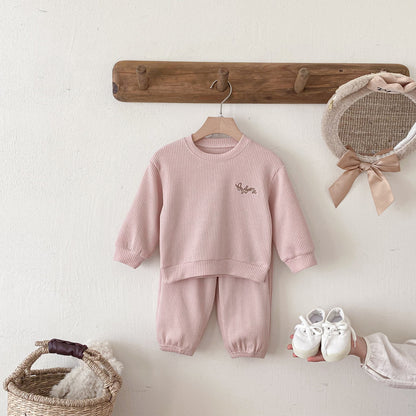 長袖セットアップ Letter Embroidery Waffle Set ワッフル 刺繍 セットアップ【mh0011966】