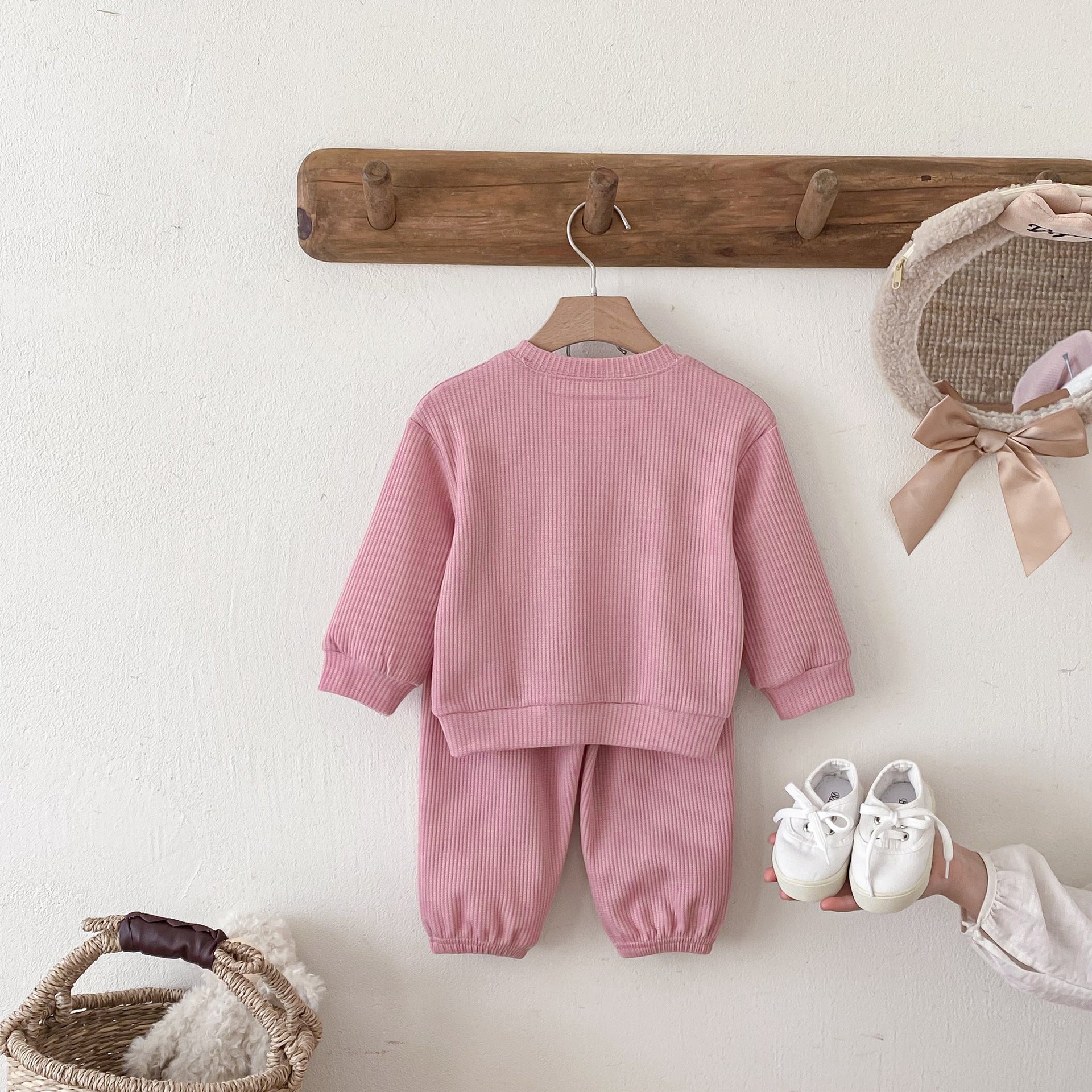 長袖セットアップ Letter Embroidery Waffle Set ワッフル 刺繍 セットアップ【mh0011966】