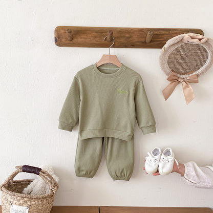 長袖セットアップ Letter Embroidery Waffle Set ワッフル 刺繍 セットアップ【mh0011966】