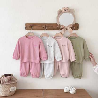 長袖セットアップ Letter Embroidery Waffle Set ワッフル 刺繍 セットアップ【mh0011966】