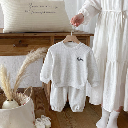 長袖セットアップ Letter Embroidery Waffle Set ワッフル 刺繍 セットアップ【mh0011966】