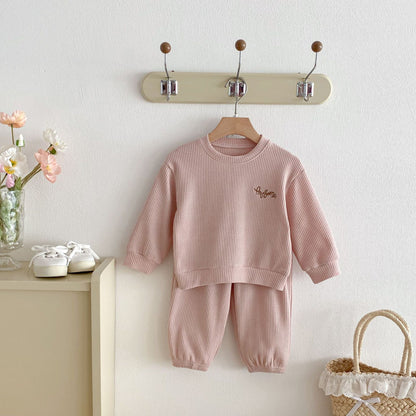 長袖セットアップ Letter Embroidery Waffle Set ワッフル 刺繍 セットアップ【mh0011966】