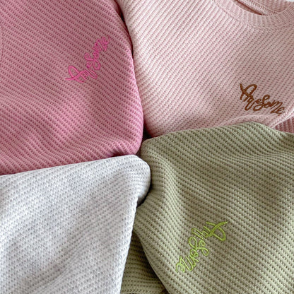 長袖セットアップ Letter Embroidery Waffle Set ワッフル 刺繍 セットアップ【mh0011966】