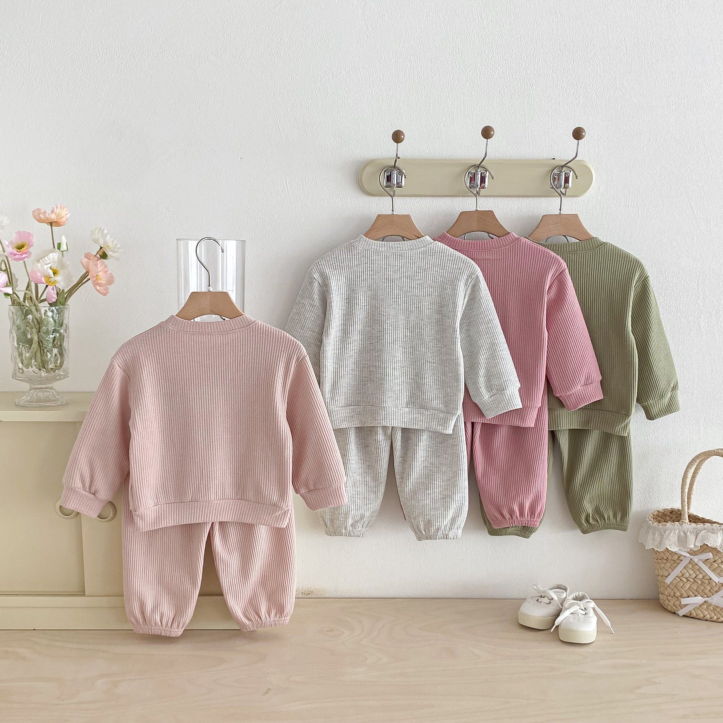 長袖セットアップ Letter Embroidery Waffle Set ワッフル 刺繍 セットアップ【mh0011966】