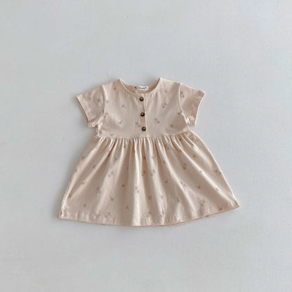 半袖ワンピース Light Apricot / 12M  80CM キッズワンピース 半袖サマーワンピース フラワー小花柄プリント 2カラー【mh0005569】