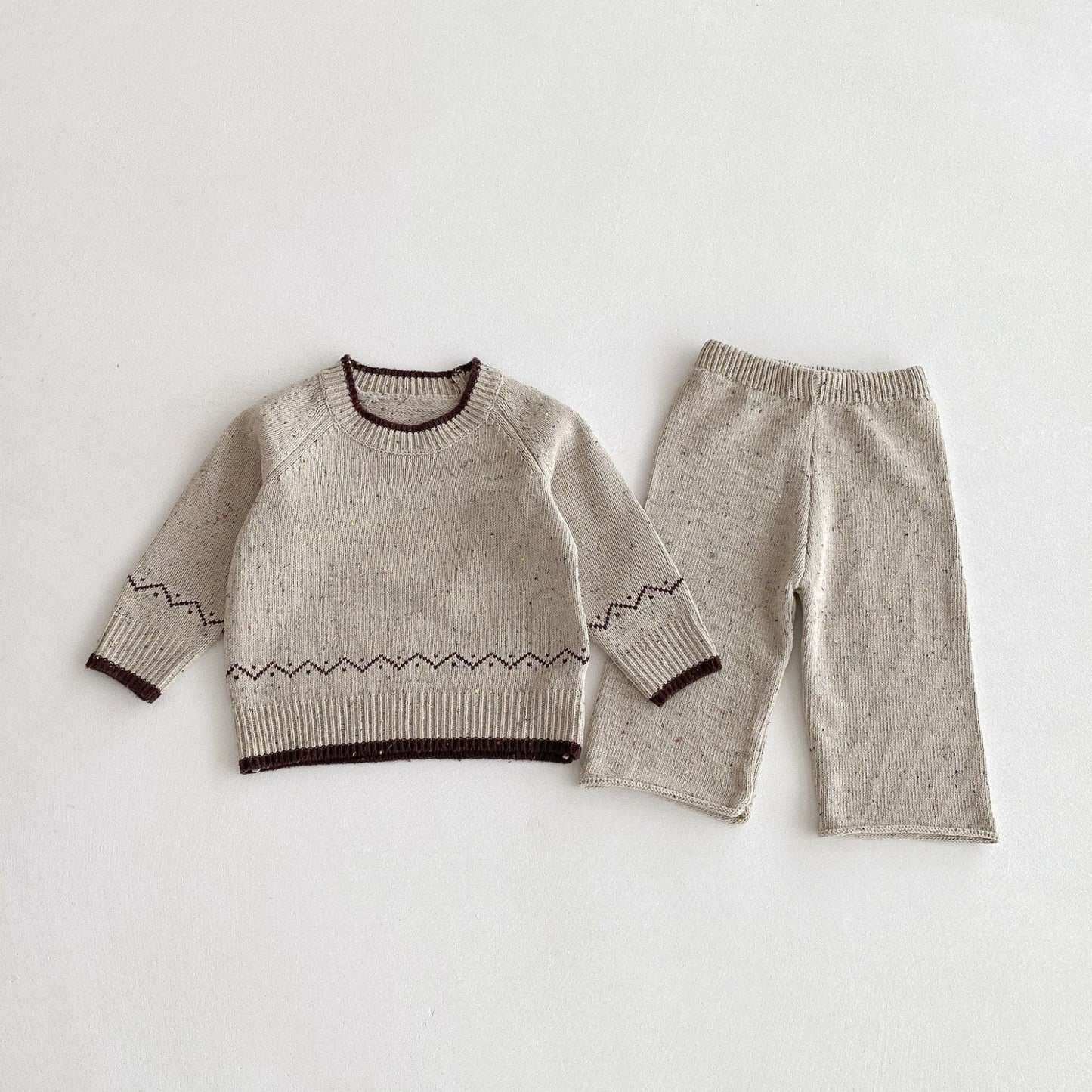 長袖セットアップ Light Apricot / 80cm 長袖ニットセータートップス+ニットロングパンツセットアップ 2点セット【mh0010665】