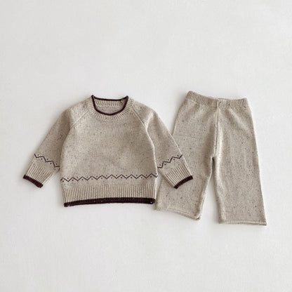 長袖セットアップ Light Apricot / 80cm 長袖ニットセータートップス+ニットロングパンツセットアップ 2点セット【mh0010665】