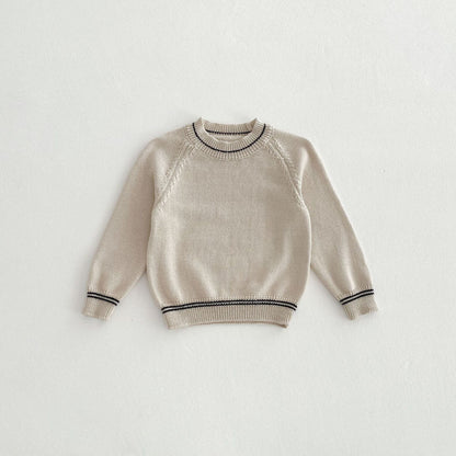 長袖セットアップ Light apricot top / 80cm キッズセットアップ ステッチニットセータートップス/チロリアンコーデュロイオーバーオール【mh0009248】