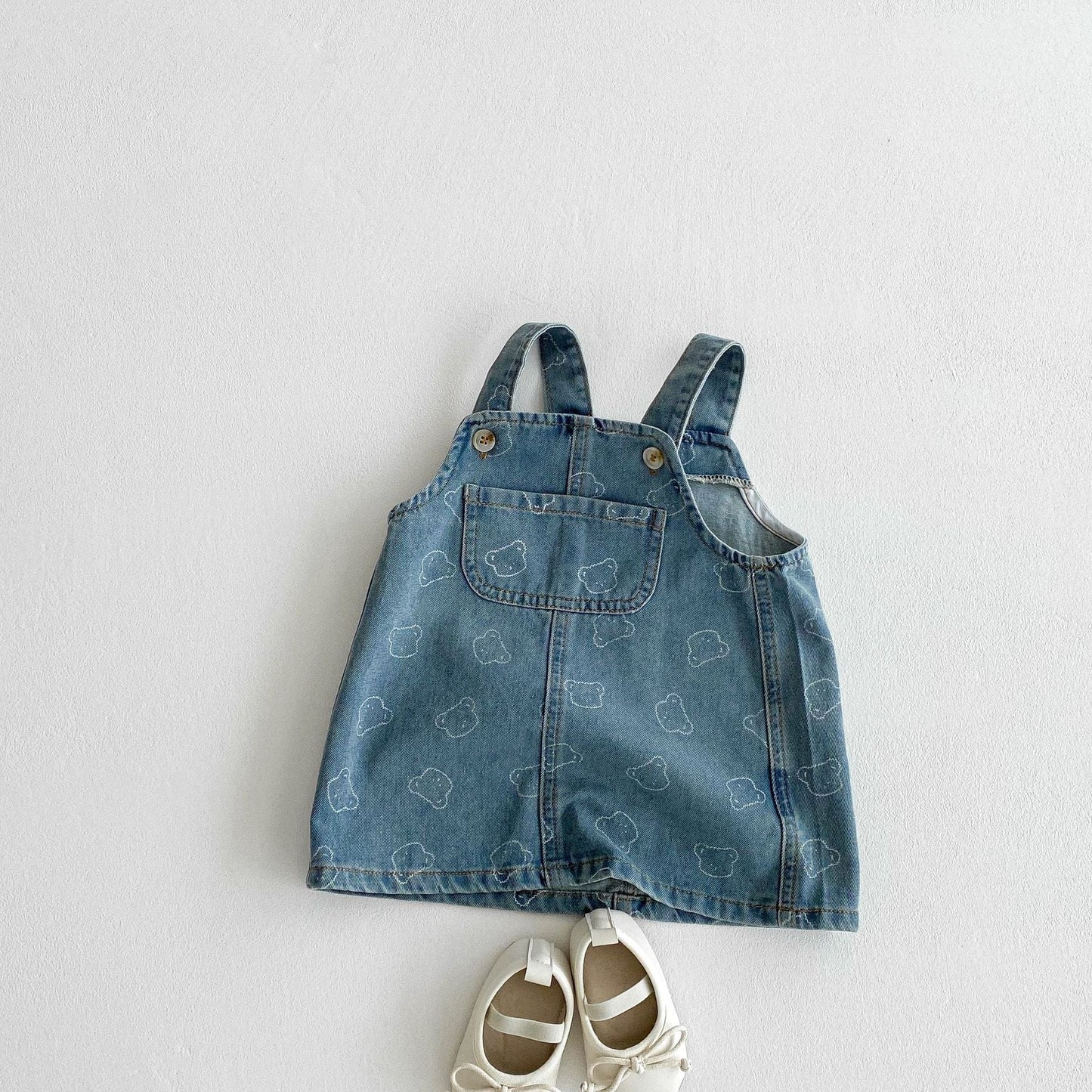 ノースリーブワンピース Light Blue / 80cm デニムサスペンダーワンピース ベアくまプリントジャンパースカート【mh0009232】