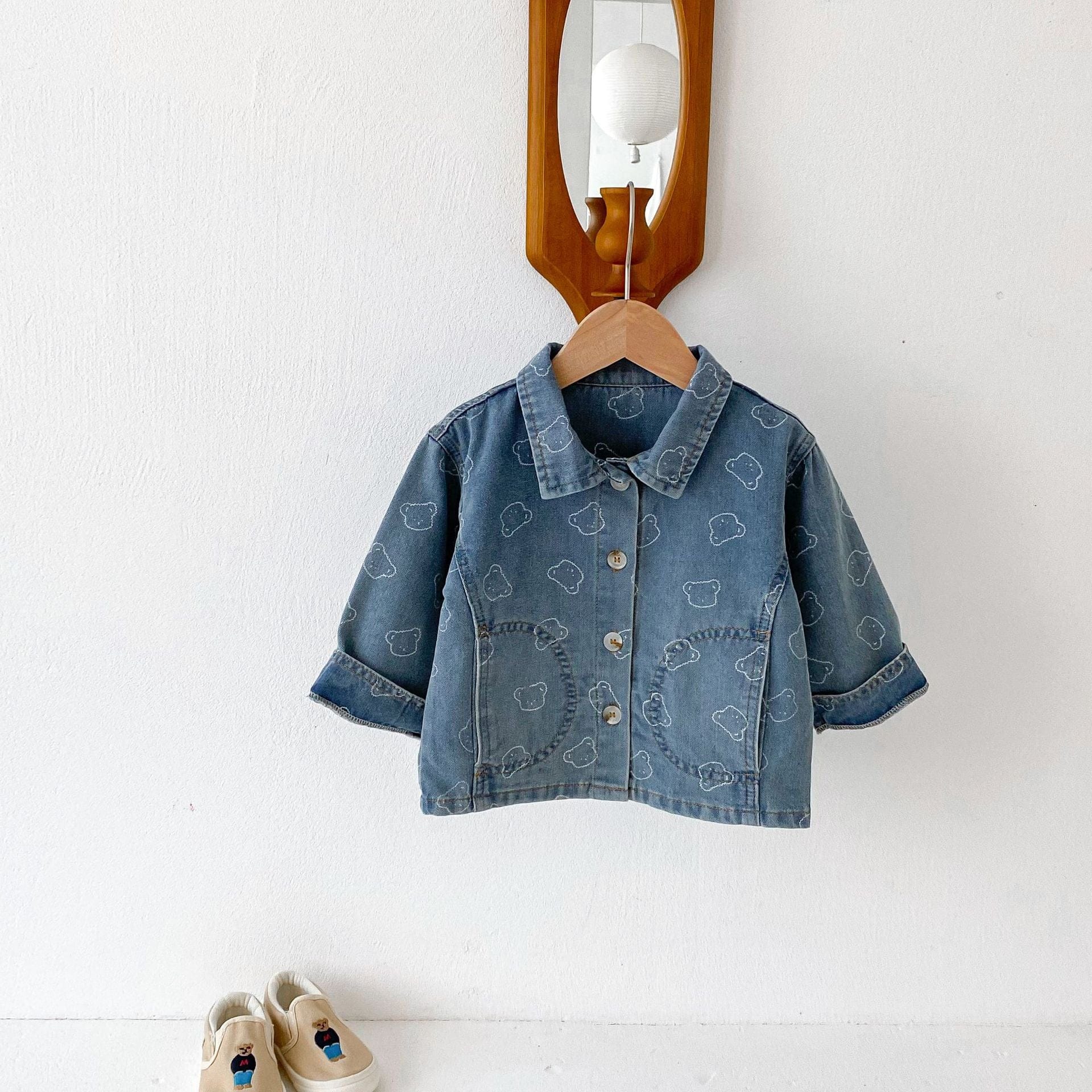 ショートコート・ジャケット・ジャンパー Light Blue / 80cm ベアくまプリントデニムシャツジャケット【mh0009260】
