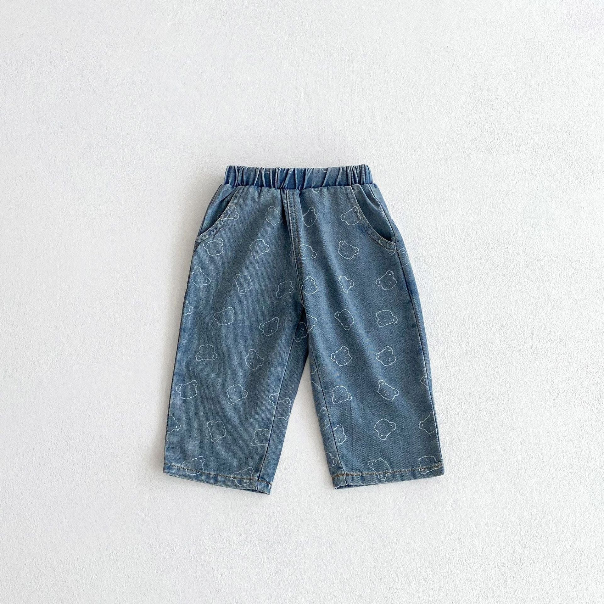 デニムパンツ Light Blue / 80cm ベアくまプリントデニムストレートパンツジーンズ【mh0009261】