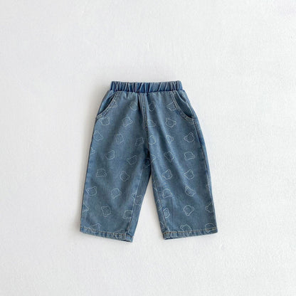 デニムパンツ Light Blue / 80cm ベアくまプリントデニムストレートパンツジーンズ【mh0009261】