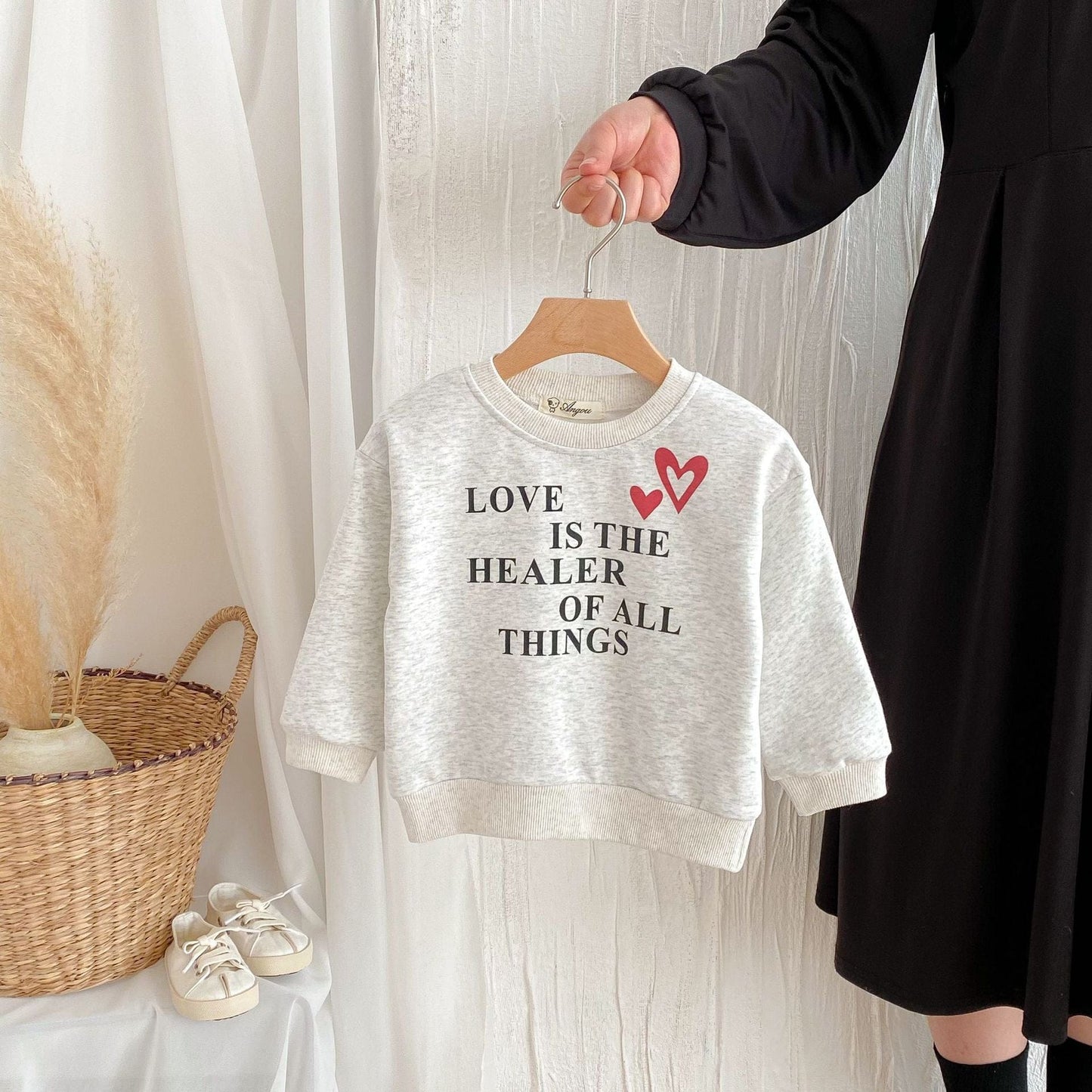トレーナー・フーディ Light Grey / 80cm ハートロゴプリント長袖スウェットシャツ【mh0009263】