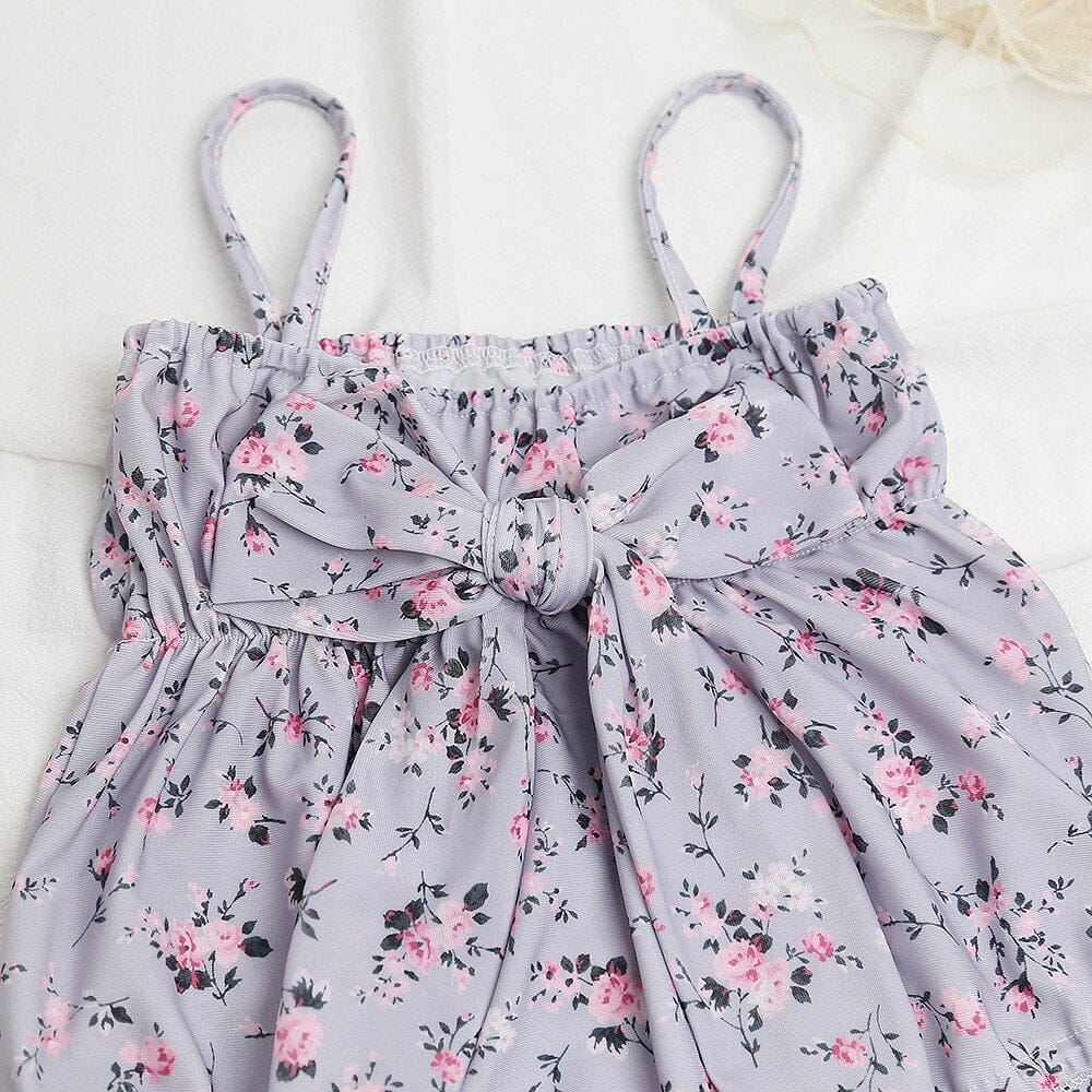 ベビー用水着 ベビー 水着 フラワー 花柄 キャミソール リボン ワンピース スイムウェア パープル グレー ガールズ【mh0002046】