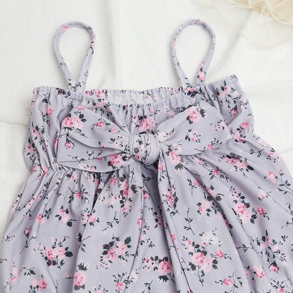 ベビー用水着 ベビー 水着 フラワー 花柄 キャミソール リボン ワンピース スイムウェア パープル グレー ガールズ【mh0002046】