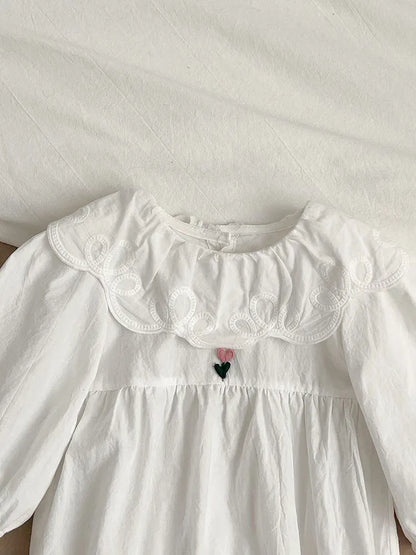 長袖ロンパース ベビーロンパース ヘアバンドセット 長袖サークル襟ボディスーツ+リボンヘアバンド ホワイト【mh0004697】