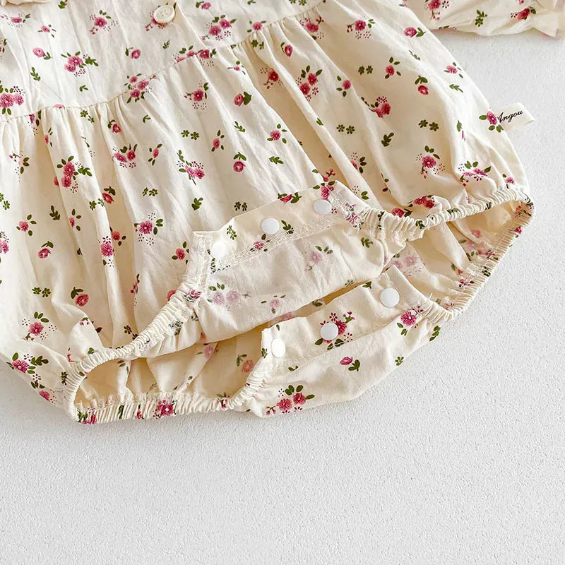 長袖ロンパース ベビーロンパース/トップス 長袖 フラワー小花柄プリント刺繍【mh0006459】