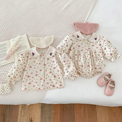 長袖ロンパース ベビーロンパース/トップス 長袖 フラワー小花柄プリント刺繍【mh0006459】