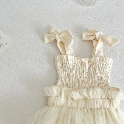 ノースリーブロンパース ベビーロンパース キャミソールシャーリング チュチュチュールペプラムボディスーツ ベージュ【mh0006549】