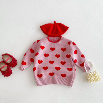 ニット・セーター キッズトップス ニットセーター ハート ピンク【mh0006642】