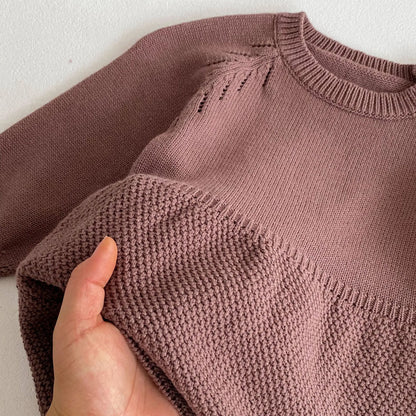 長袖ワンピース キッズワンピース シンプルベーシックニット長袖ワンピース ブラウン【mh0007029】