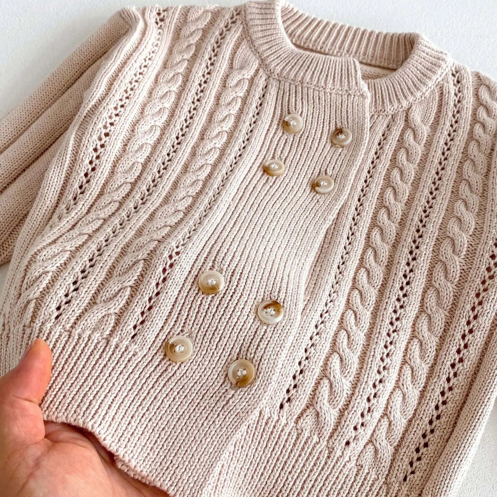カーディガン・パーカー キッズカーディガン ダブルボタンニットジャケット ベージュアプリコット【mh0007050】