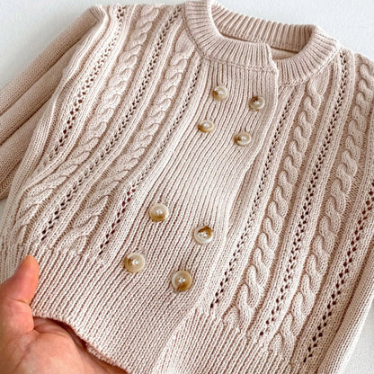 カーディガン・パーカー キッズカーディガン ダブルボタンニットジャケット ベージュアプリコット【mh0007050】