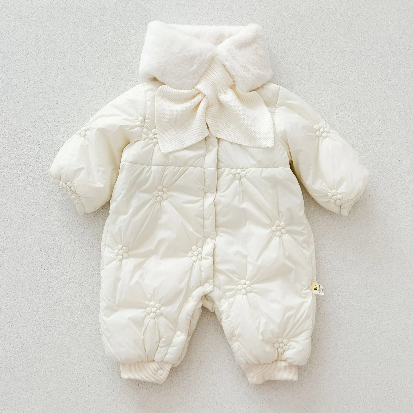 アウタージャンプスーツ ベビーアウタージャンプスーツ/ロンパース ボアフリースマフラー付きキルティング防寒長袖ボディスーツ【mh0007813】