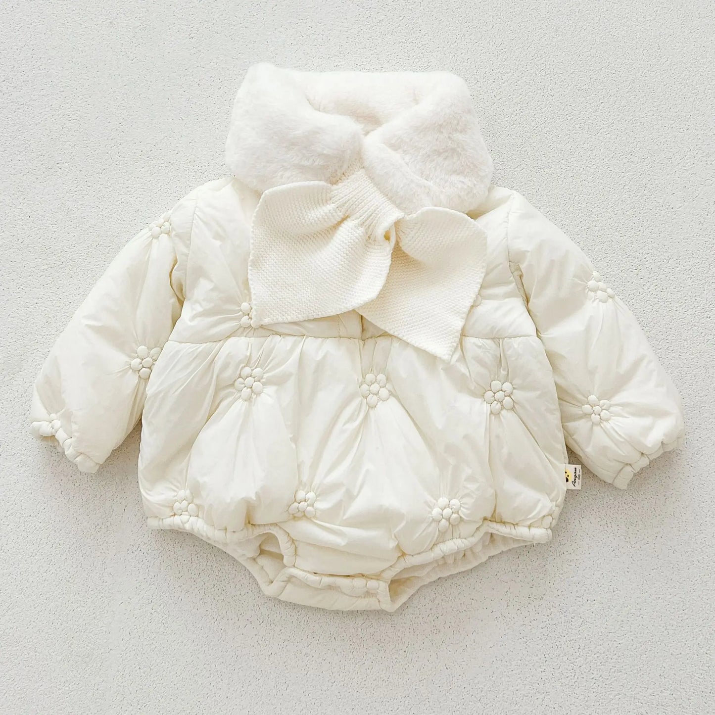 アウタージャンプスーツ ベビーアウタージャンプスーツ/ロンパース ボアフリースマフラー付きキルティング防寒長袖ボディスーツ【mh0007813】