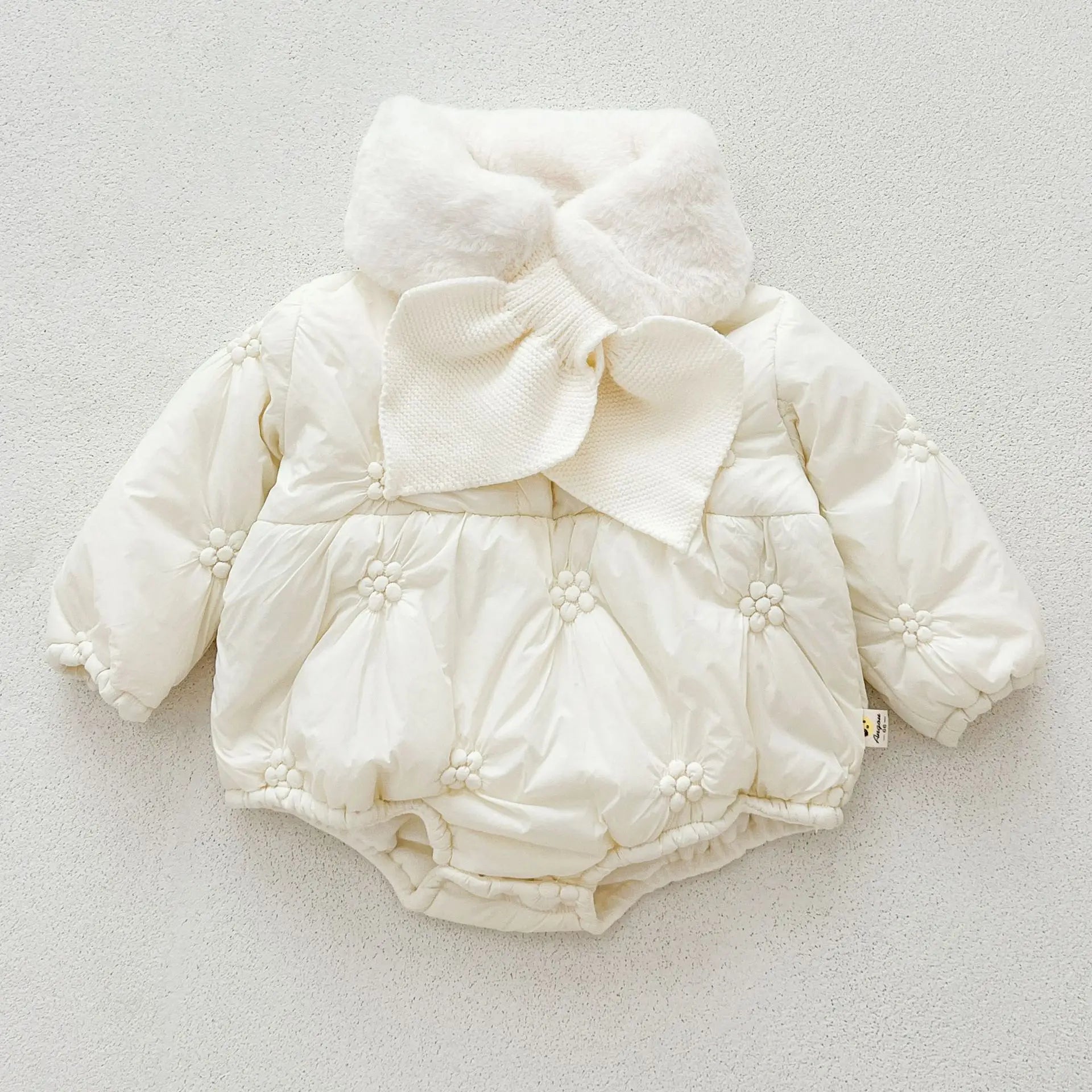 アウタージャンプスーツ ベビーアウタージャンプスーツ/ロンパース ボアフリースマフラー付きキルティング防寒長袖ボディスーツ【mh0007813】