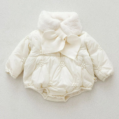 アウタージャンプスーツ ベビーアウタージャンプスーツ/ロンパース ボアフリースマフラー付きキルティング防寒長袖ボディスーツ【mh0007813】