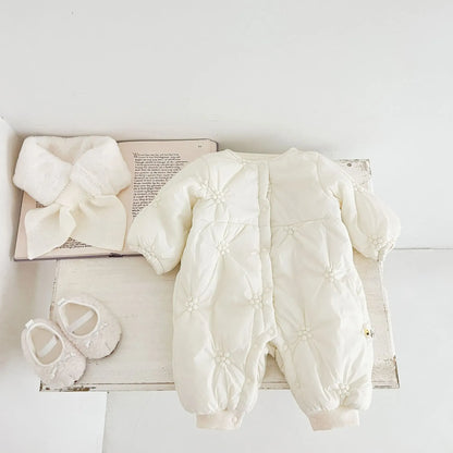 アウタージャンプスーツ ベビーアウタージャンプスーツ/ロンパース ボアフリースマフラー付きキルティング防寒長袖ボディスーツ【mh0007813】