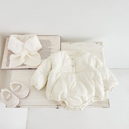 アウタージャンプスーツ ベビーアウタージャンプスーツ/ロンパース ボアフリースマフラー付きキルティング防寒長袖ボディスーツ【mh0007813】