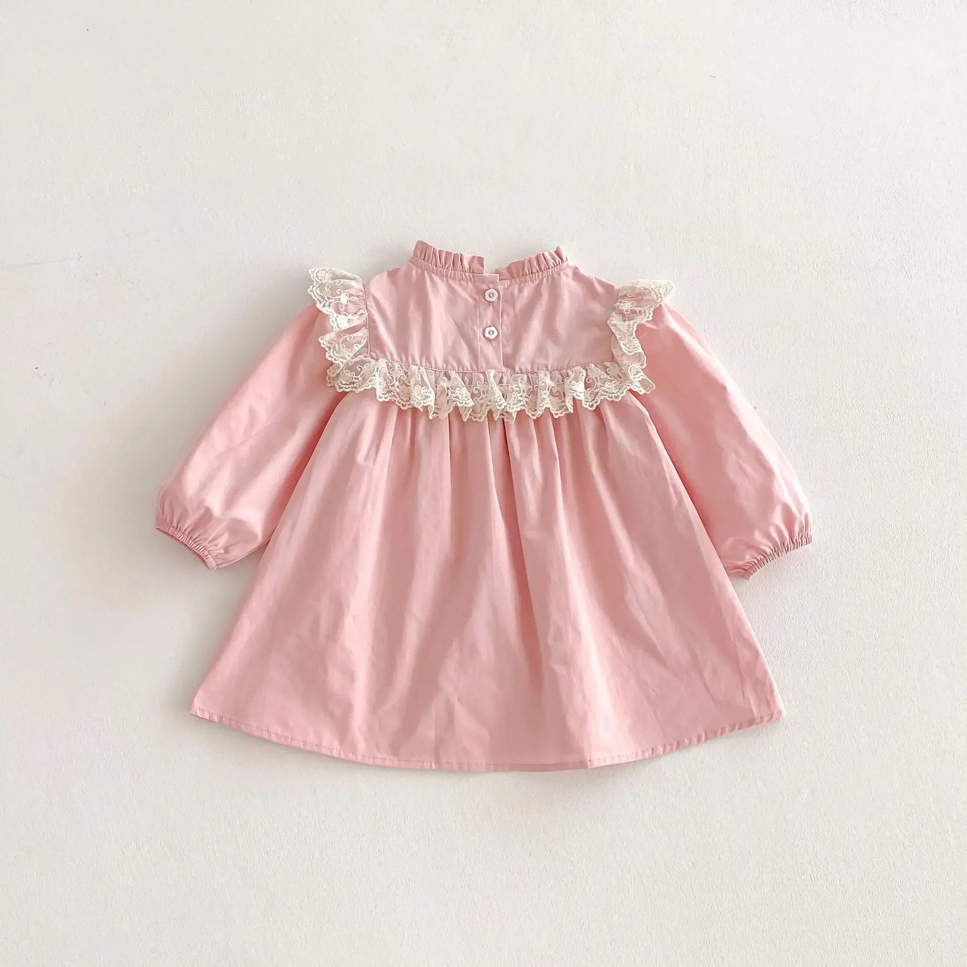 長袖ワンピース キッズワンピース リボンローズフラワー刺繍レースフリル長袖ワンピース【mh0008031】