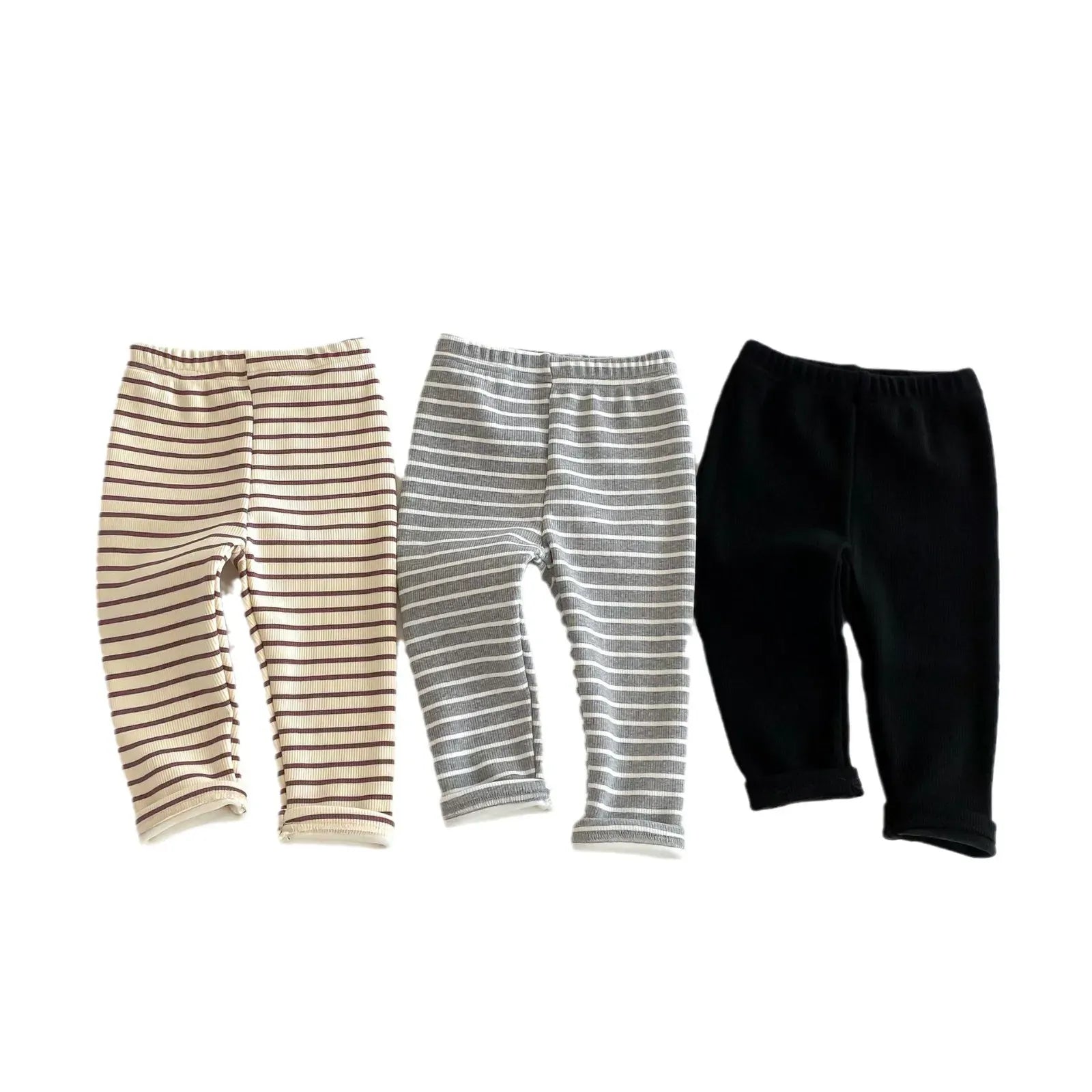 レギンスパンツ キッズパンツ ボーダー柄裏フリース厚手シンプルレギンスパンツ【mh0008090】