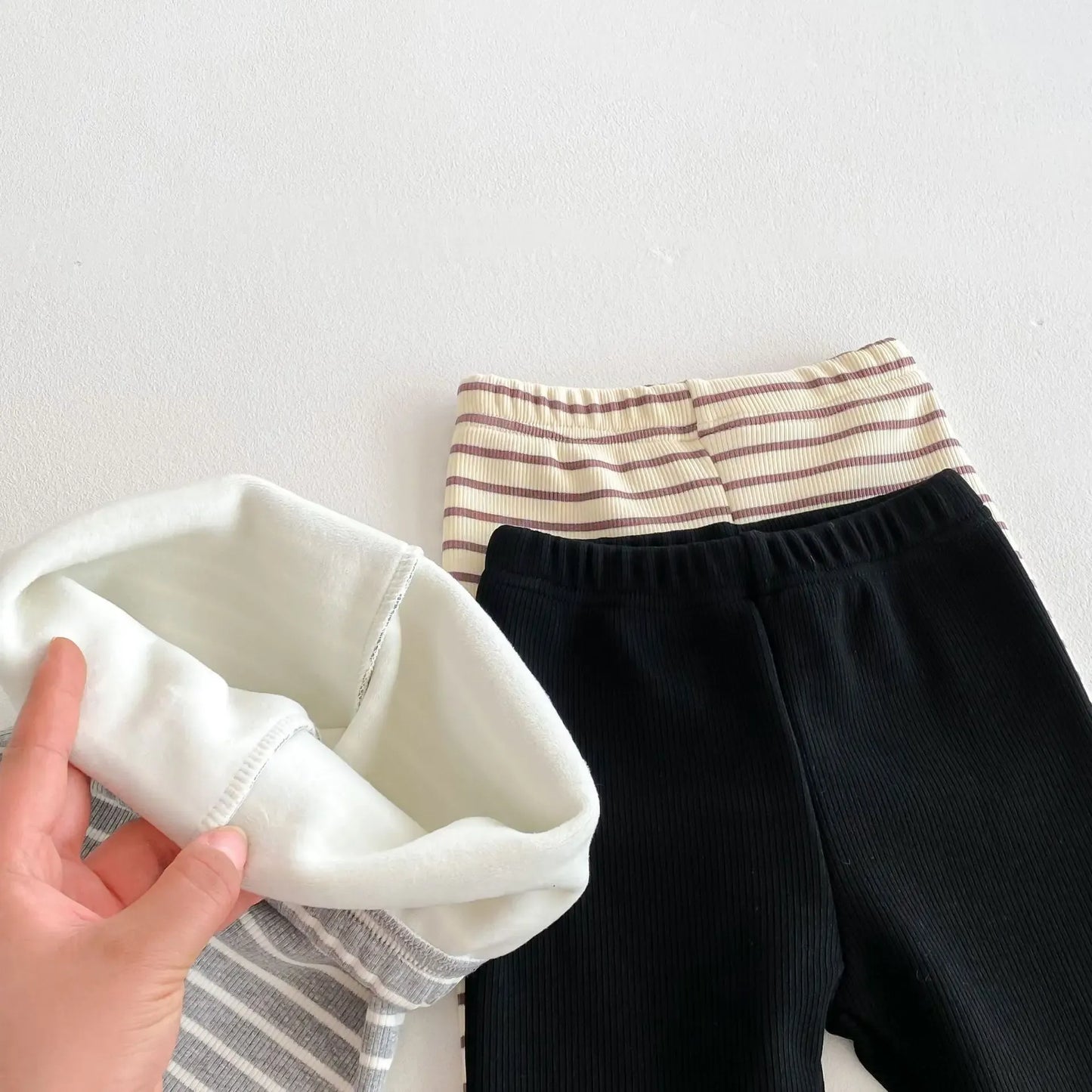 レギンスパンツ キッズパンツ ボーダー柄裏フリース厚手シンプルレギンスパンツ【mh0008090】