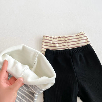 レギンスパンツ キッズパンツ ボーダー柄裏フリース厚手シンプルレギンスパンツ【mh0008090】