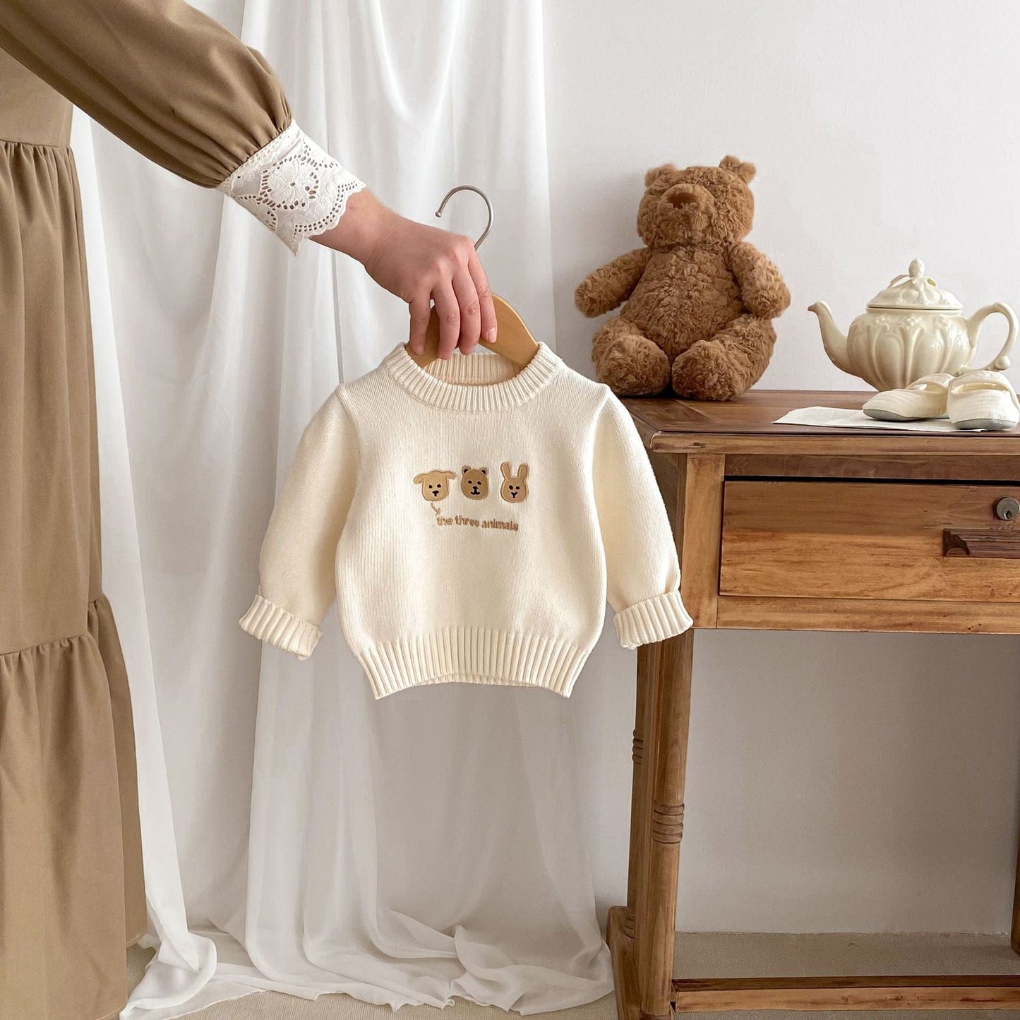 ニット・セーター ベビートップス アニマル刺繍長袖ニットセーター【mh0008153】