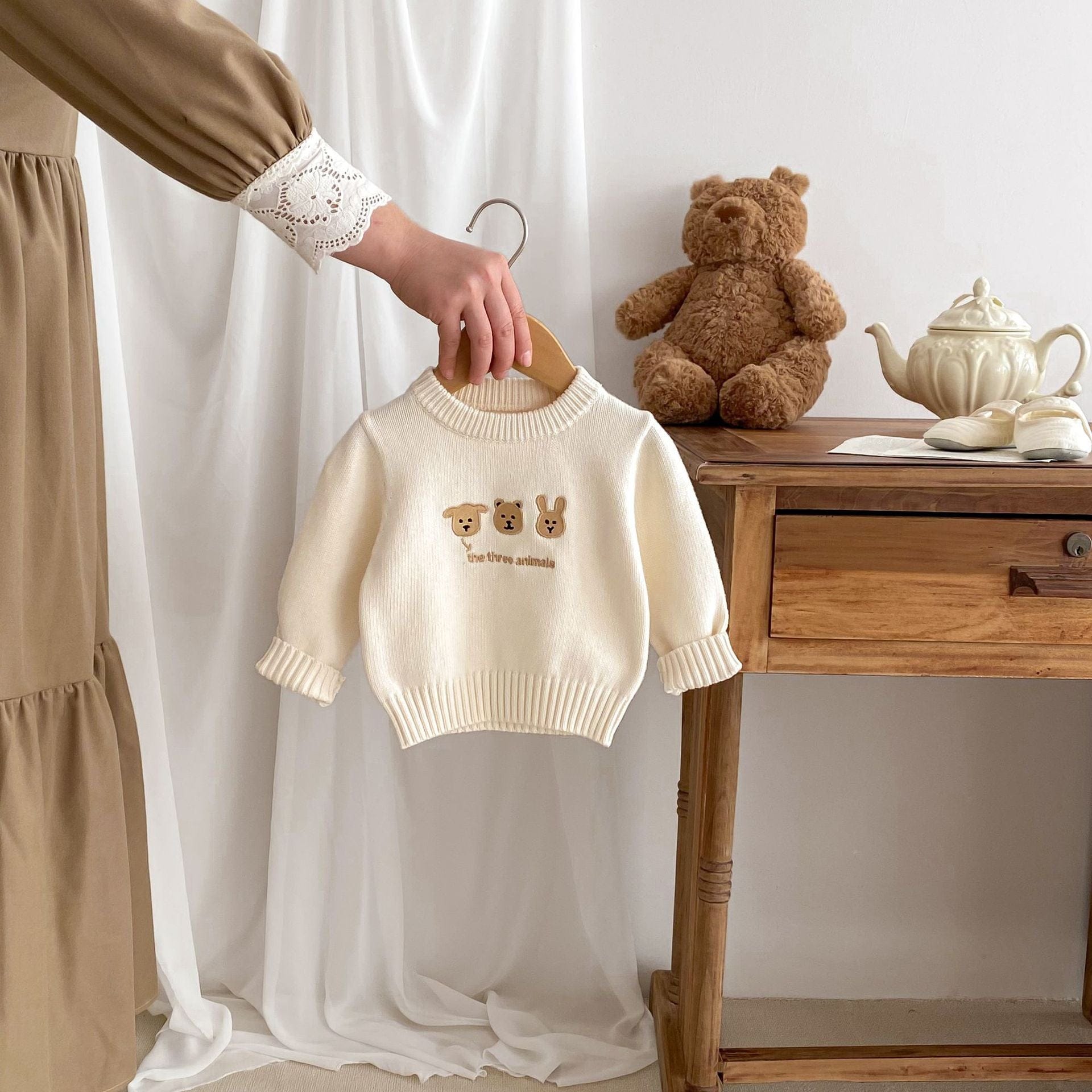 ニット・セーター ベビートップス アニマル刺繍長袖ニットセーター【mh0008153】