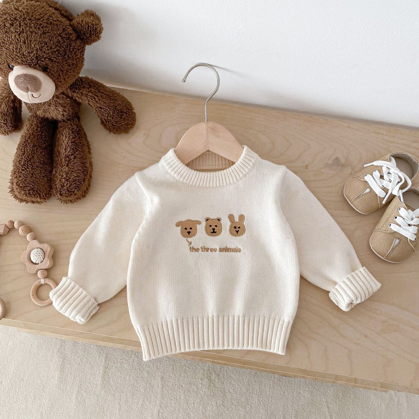 ニット・セーター ベビートップス アニマル刺繍長袖ニットセーター【mh0008153】
