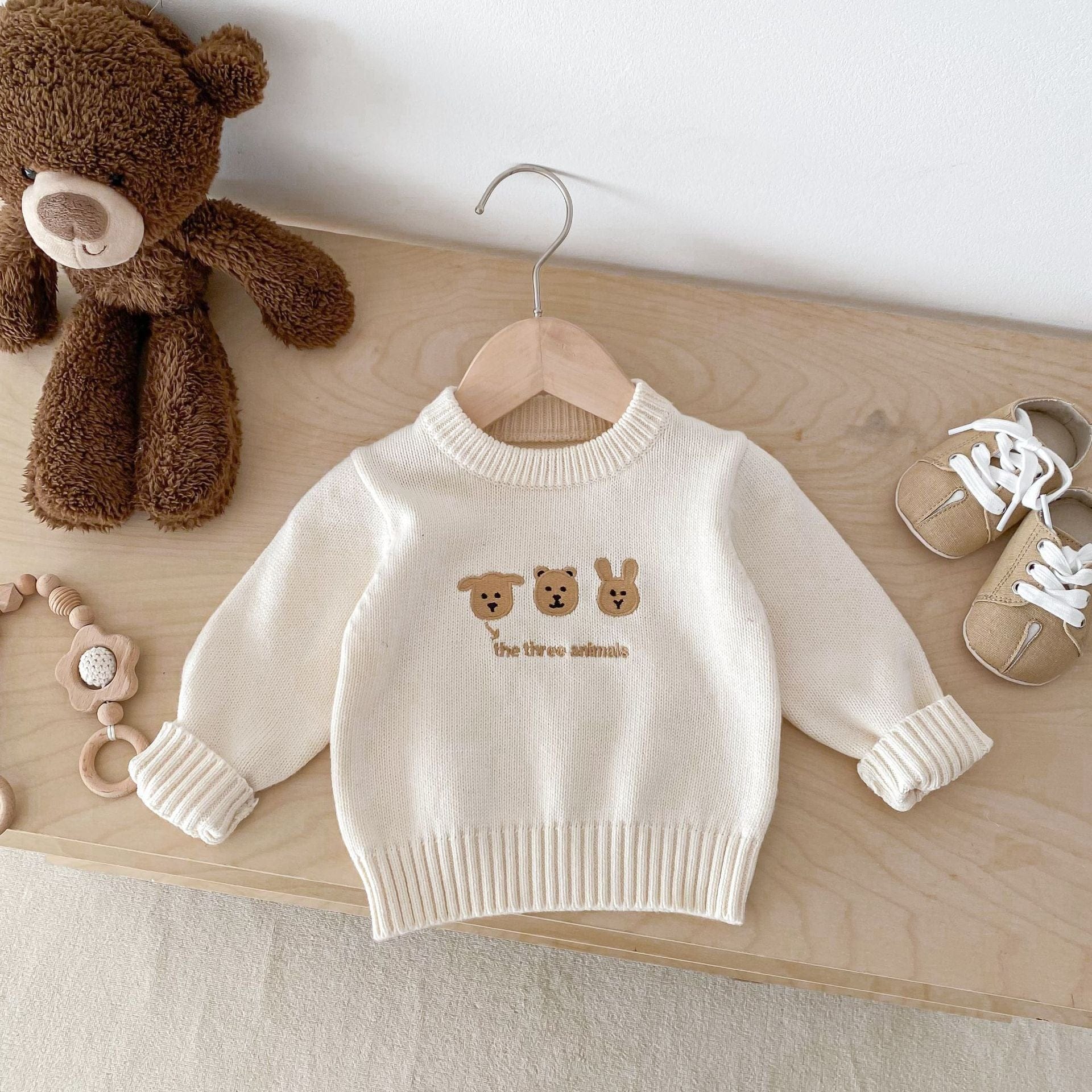 ニット・セーター ベビートップス アニマル刺繍長袖ニットセーター【mh0008153】