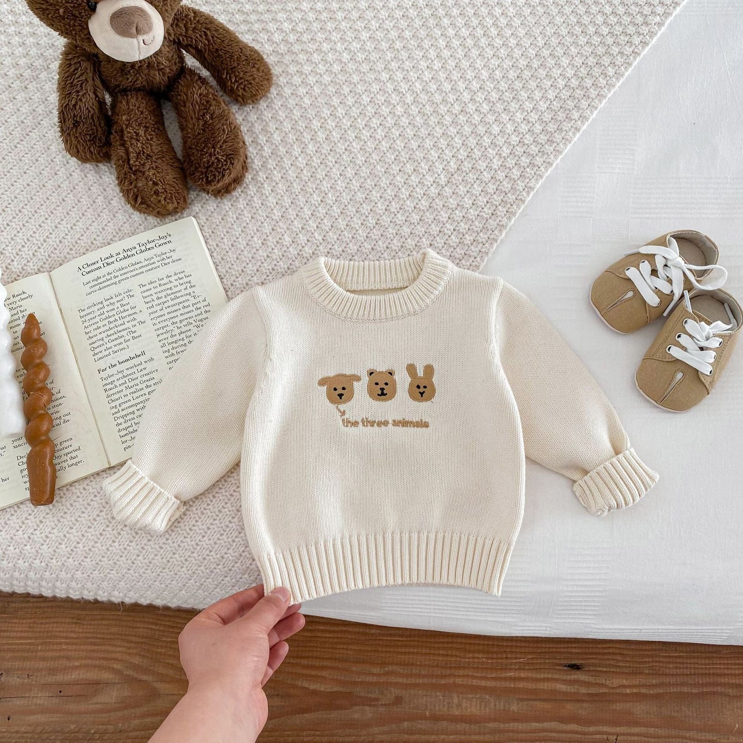 ニット・セーター ベビートップス アニマル刺繍長袖ニットセーター【mh0008153】