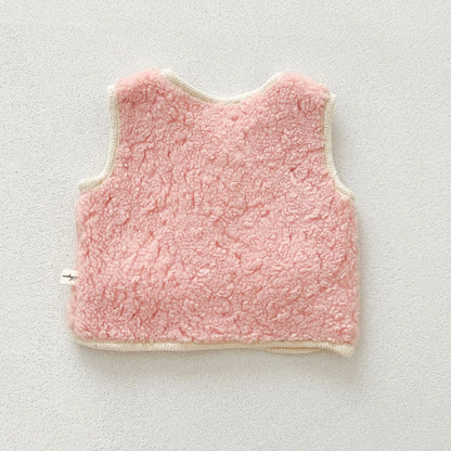 ベスト ベビーベスト バイピングリボンボアフリース前あきベスト【mh0008260】