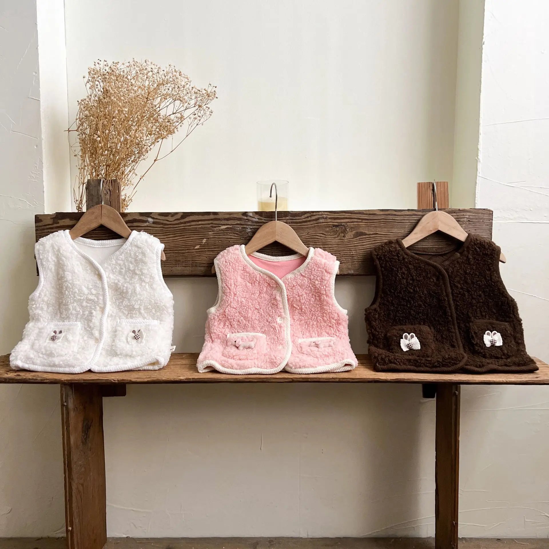 ベスト ベビーベスト バイピングリボンボアフリース前あきベスト【mh0008260】