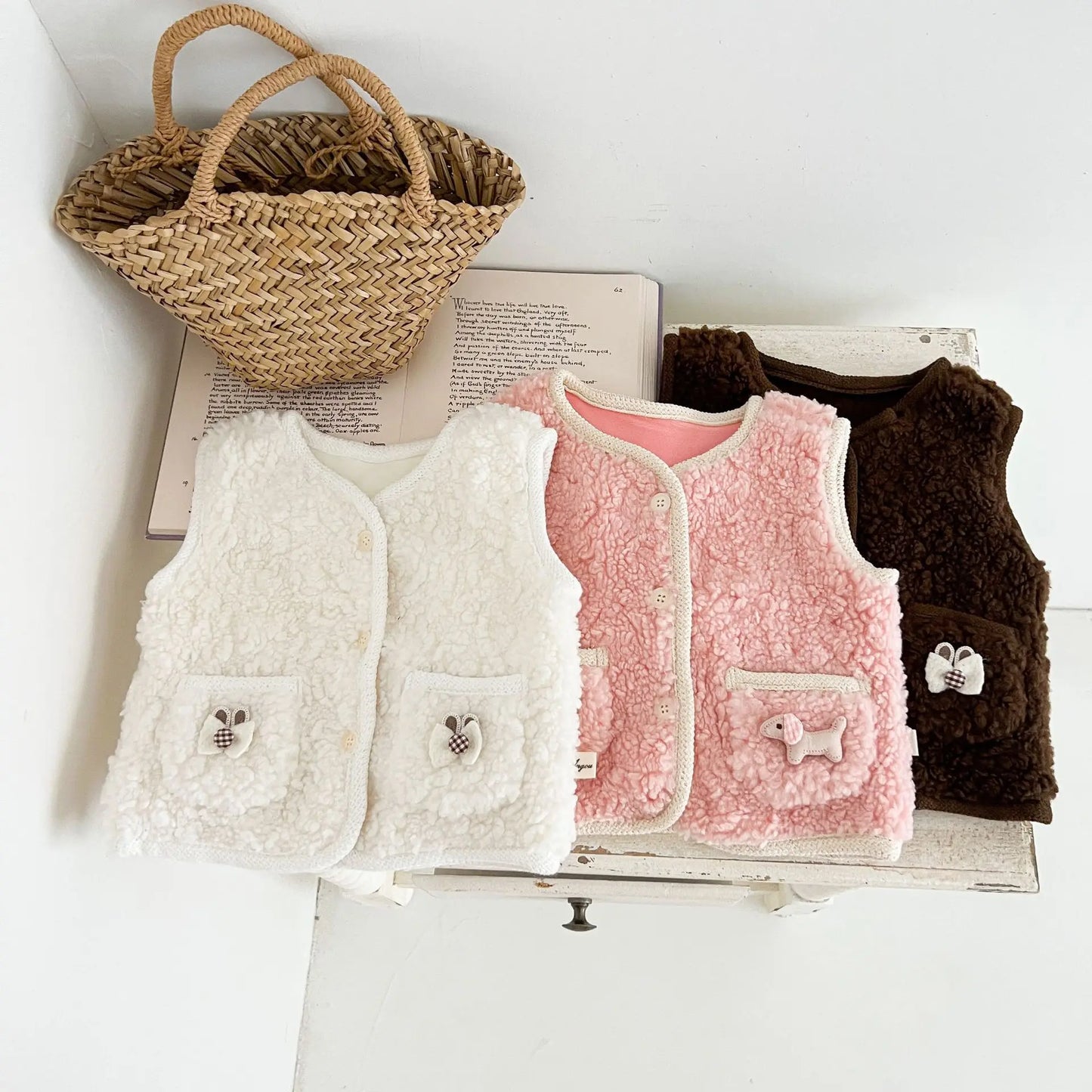 ベスト ベビーベスト バイピングリボンボアフリース前あきベスト【mh0008260】