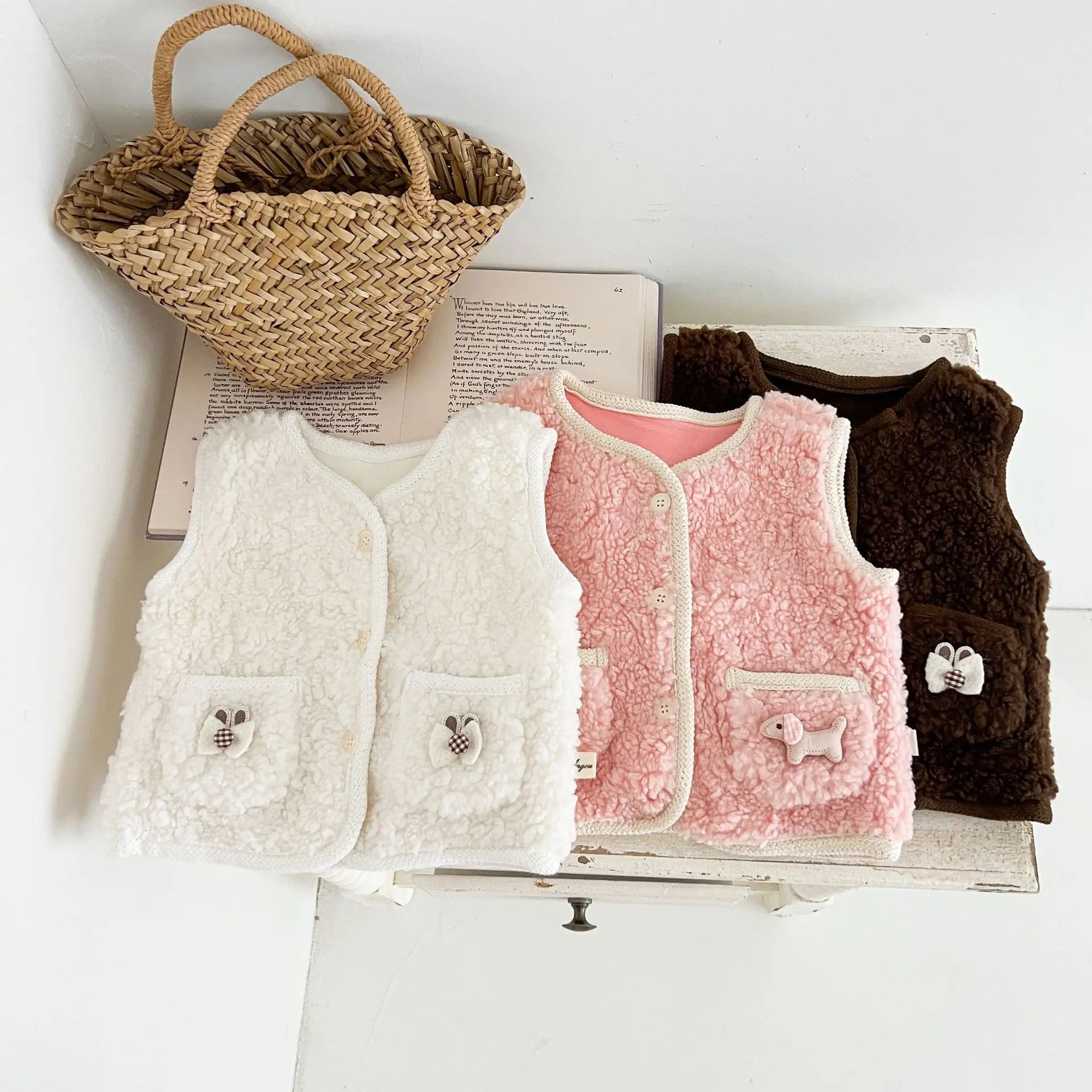 ベスト ベビーベスト バイピングリボンボアフリース前あきベスト【mh0008260】