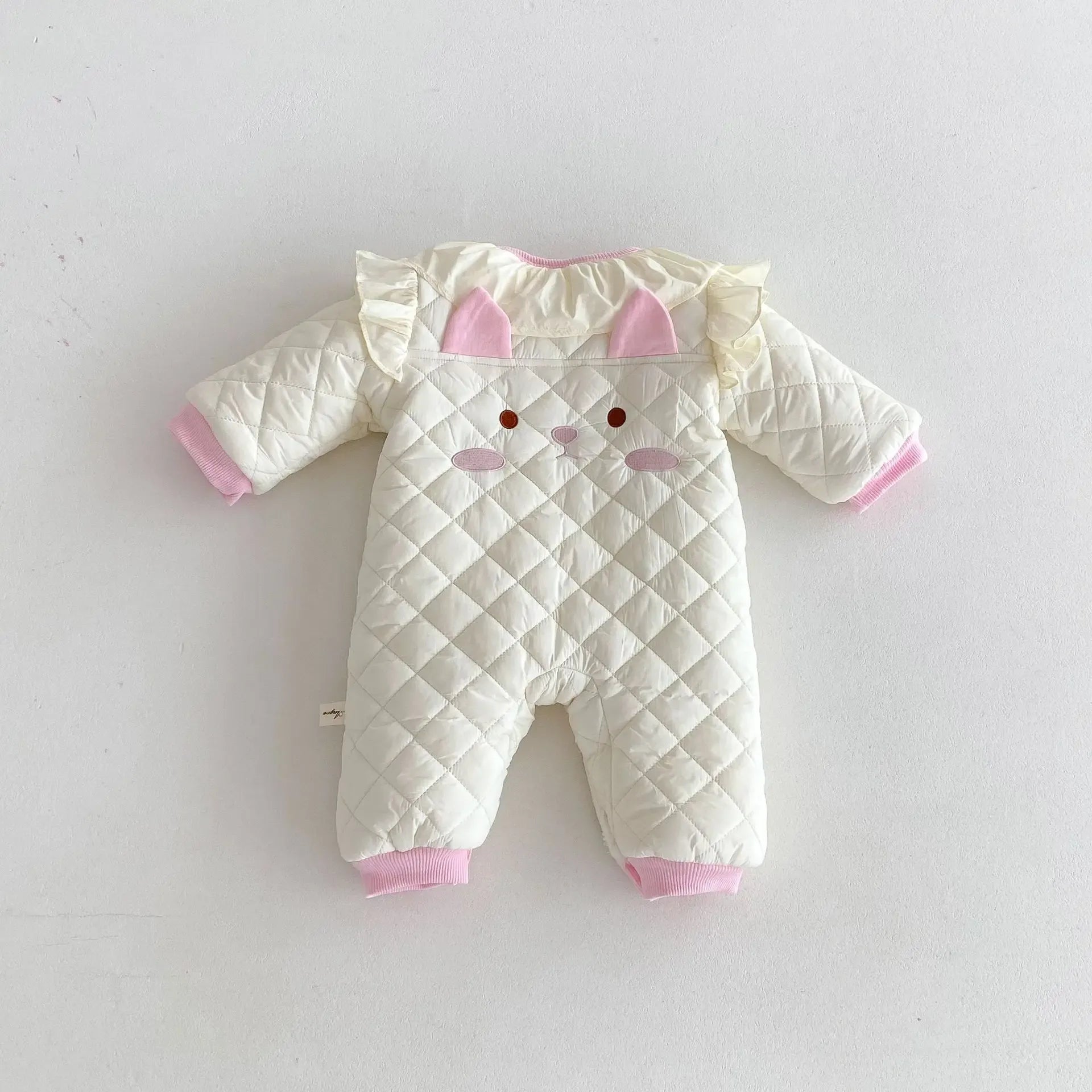 アウタージャンプスーツ ベビーアウタージャンプスーツ キルティング裏フリースショルダーフリル長袖ロンパース【mh0008276】